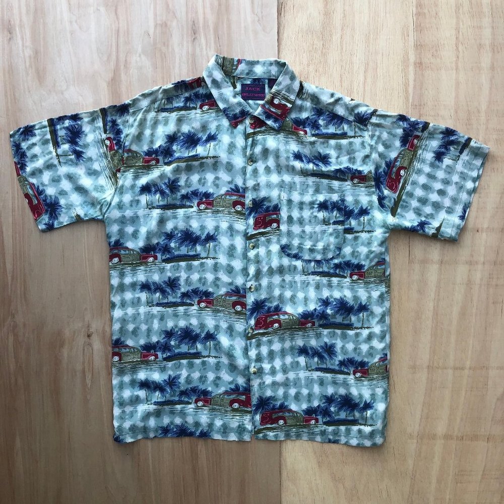 JACK HOLLYWOOD Men’s Classic Woodie Cars Short Sleeve Hawaiian Shirt L